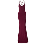 Damen Elegantes Satin-Maxikleid mit verführerischem V-Ausschnitt R&B