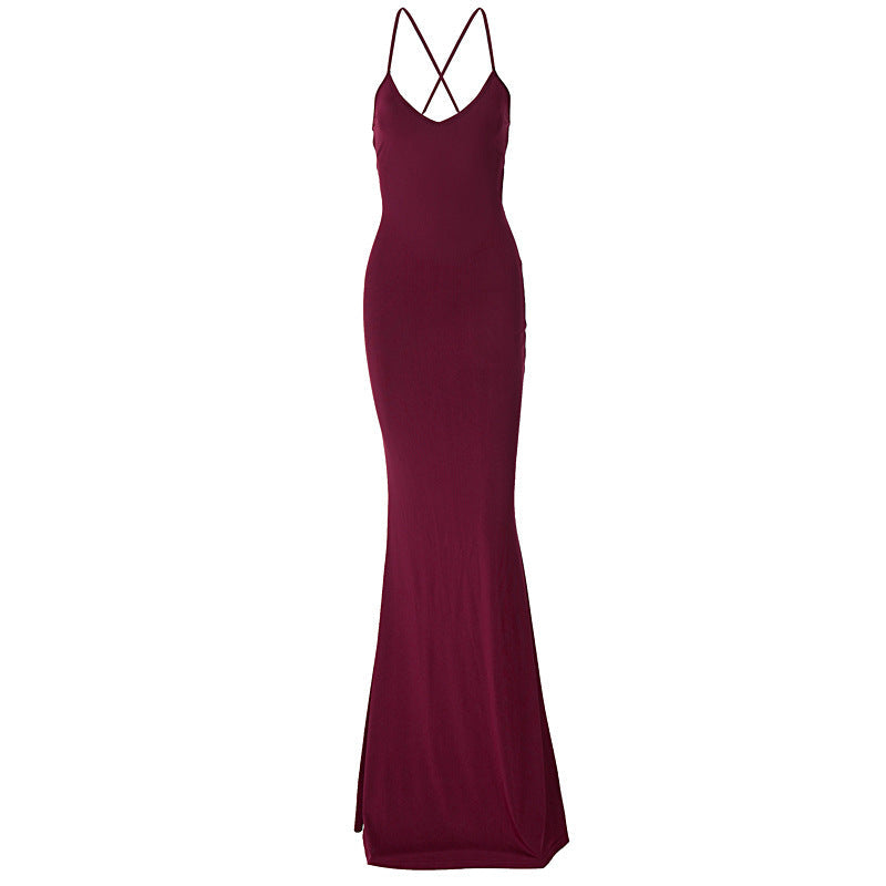 Damen Elegantes Satin-Maxikleid mit verführerischem V-Ausschnitt R&B