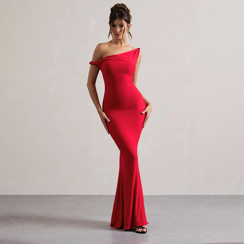 Damen Elegantes Off-Shoulder Maxikleid R&B