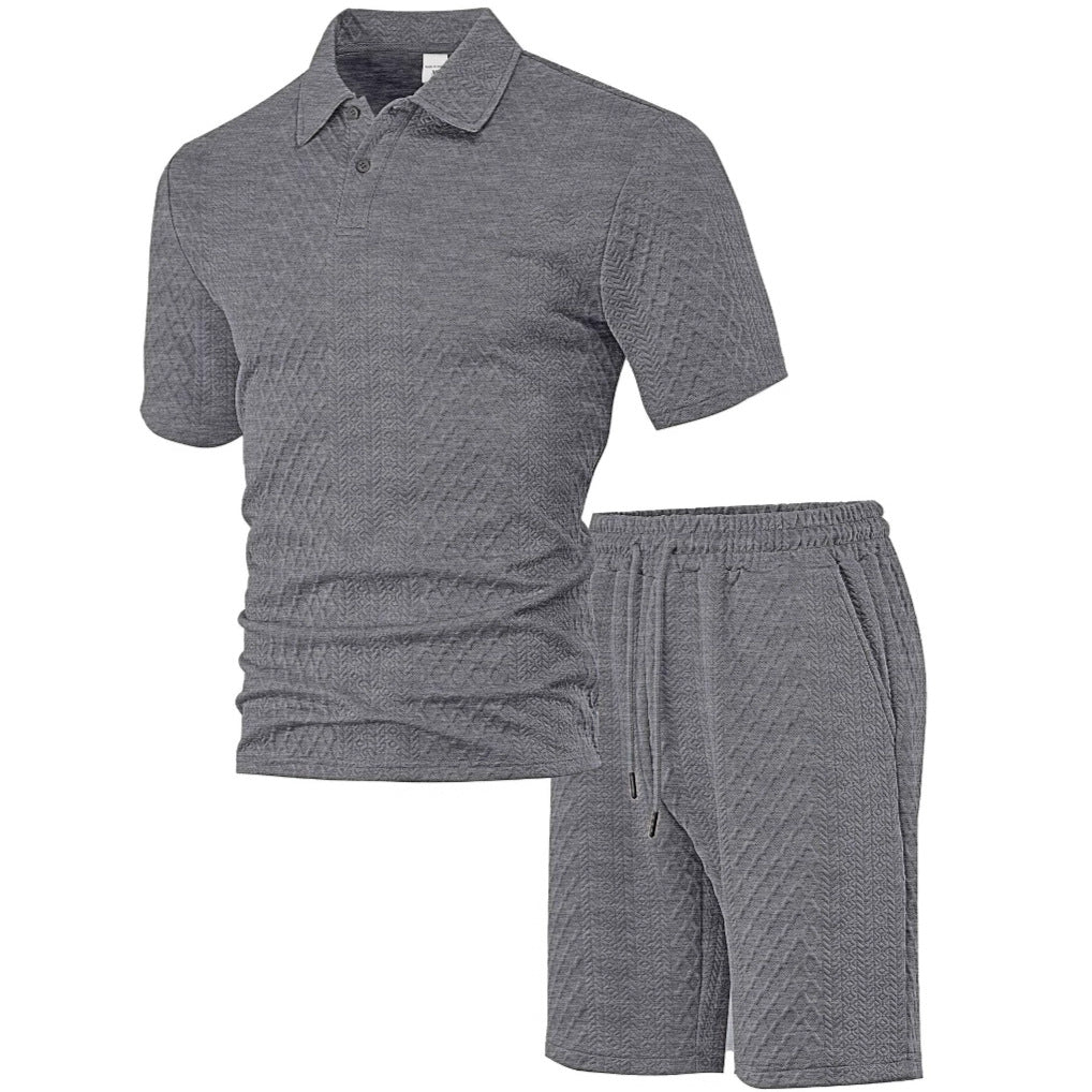 Herren nan strukturiertes Poloshirt- und Bermudashorts-Set aus gesteppter Baumwollmischung R&B