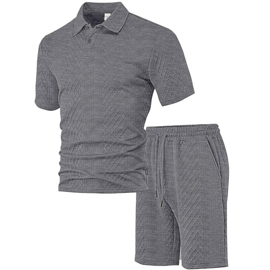 Herren nan strukturiertes Poloshirt- und Bermudashorts-Set aus gesteppter Baumwollmischung R&B