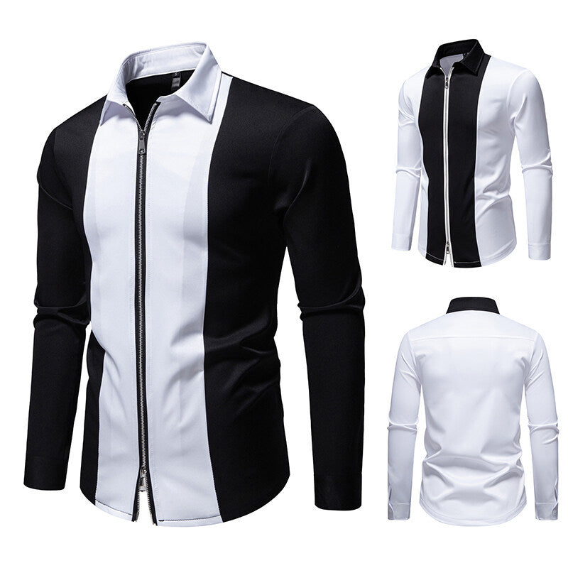 Herren modisches Langarmshirt mit stylischem Stehkragen und kontrastierenden Paspeln