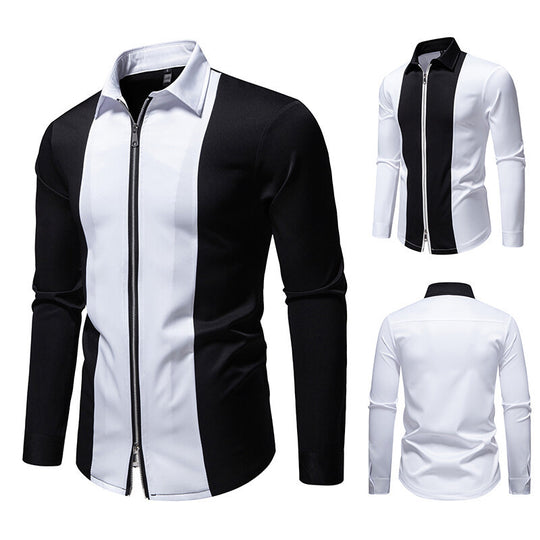 Herren modisches Langarmshirt mit stylischem Stehkragen und kontrastierenden Paspeln R&B