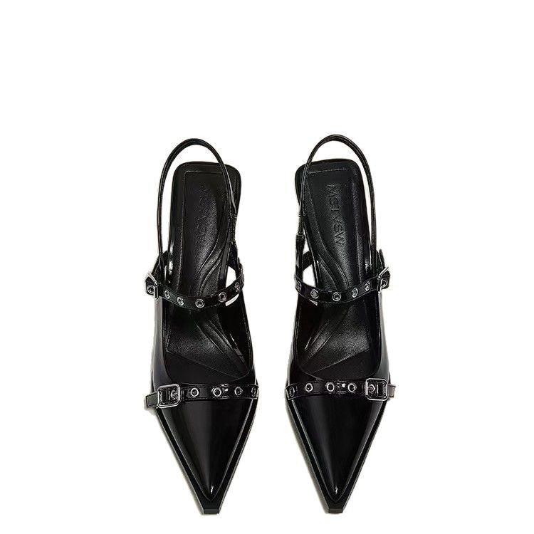 Damen elegante Slingback-Pumps mit spitzem Zehenbereich und modischen Schnallen R&B