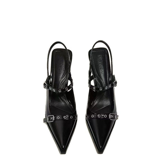 Damen elegante Slingback-Pumps mit spitzem Zehenbereich und modischen Schnallen R&B