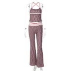 Damen Polka Dot Sportanzug mit cropped Oberteil und Flared Pants R&B