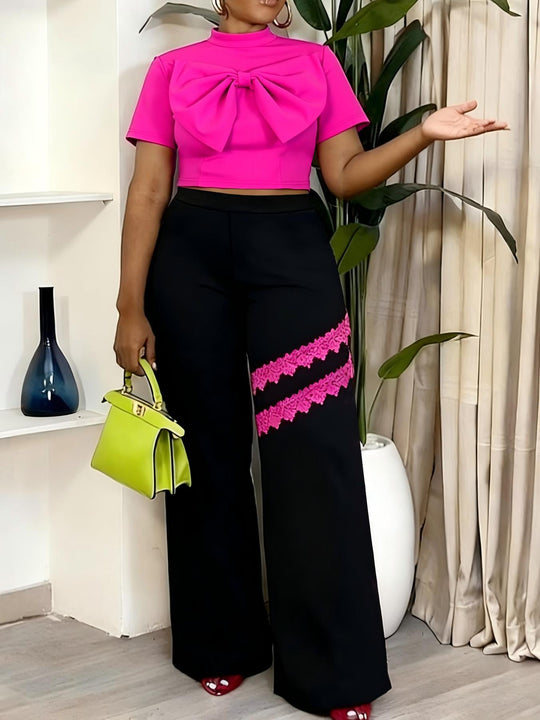 Damen Modische kurzärmlige Bluse mit dekorativem Schleifen-Detail R&B