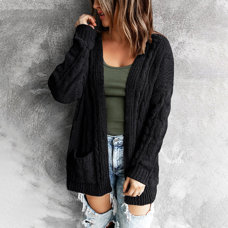 Damen Strickjacke mit modernem Zopfmuster und praktischen Taschen R&B