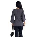 Damen Elegantes Wickeloberteil mit weitem Ärmel und V-Ausschnitt R&B