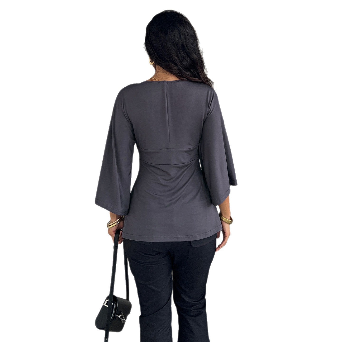 Damen Elegantes Wickeloberteil mit weitem Ärmel und V-Ausschnitt R&B