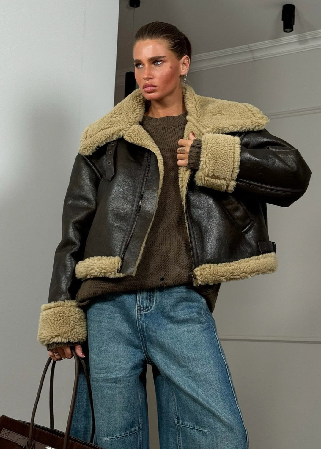 R&B | Gefütterte Leder Pilotenjacke