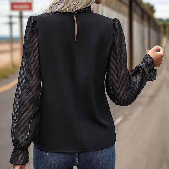 Damen Modisches Blusenshirt mit Rüschendetails und Knopfverzierung R&B