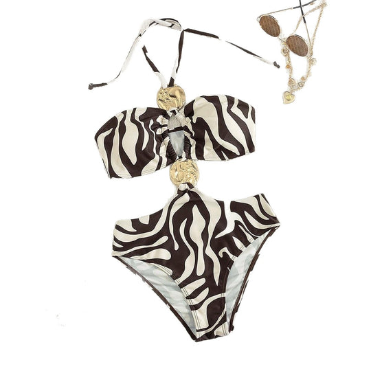 Damen Bandeau-Bikini mit modischen Cut-Outs und goldenen Akzenten R&B