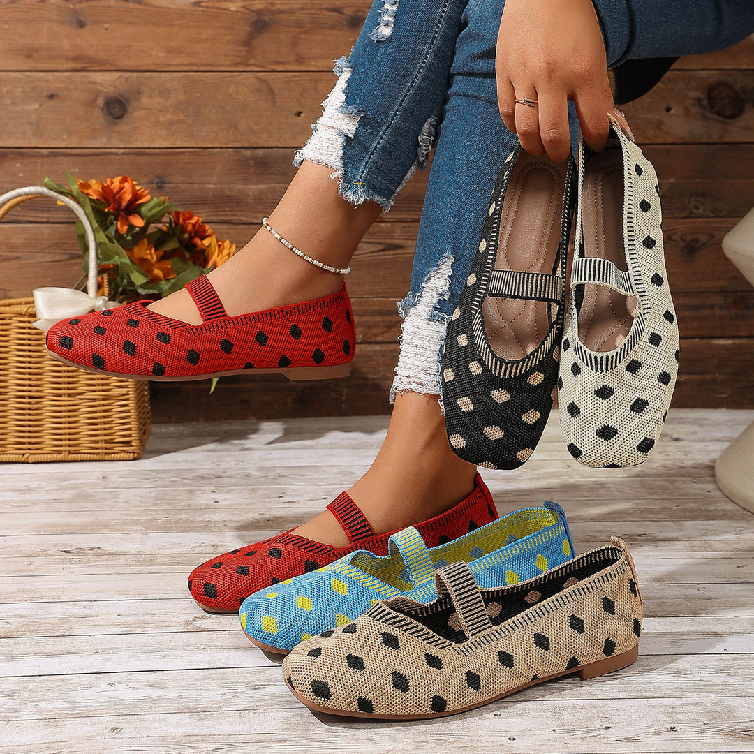 Damen Ballerinas mit elastischem Riemen und Polka-Dots R&B