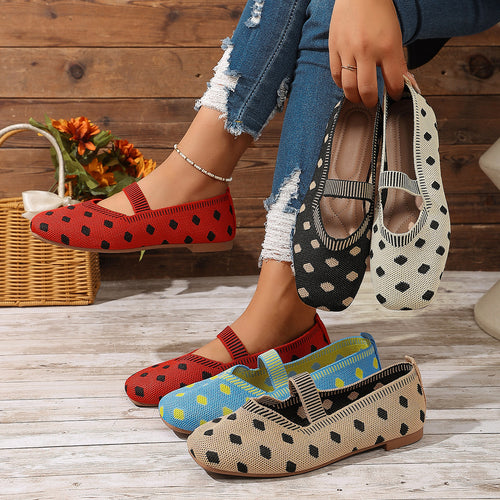 Damen Ballerinas mit elastischem Riemen und Polka-Dots R&B