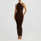 Damen Elegantes langes Wickelkleid mit schulterfreiem Design und gerafftem Oberteil R&B