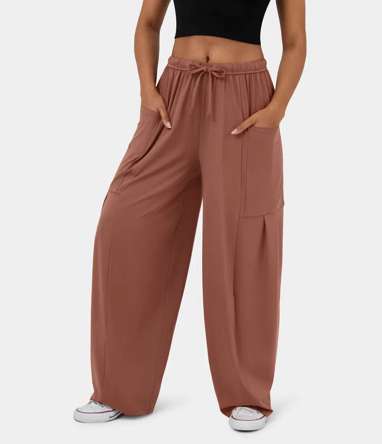 Damen Weite Freizeit-Hose mit elastischem Bund und praktischen Taschen R&B