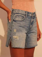 Damen Freizeit Jeans-Shorts mit modischen Nieten und angesagtem Fransen-Saum R&B