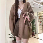 Damen Großer Strickcardigan mit praktischen Taschen und tiefem V-Ausschnitt R&B