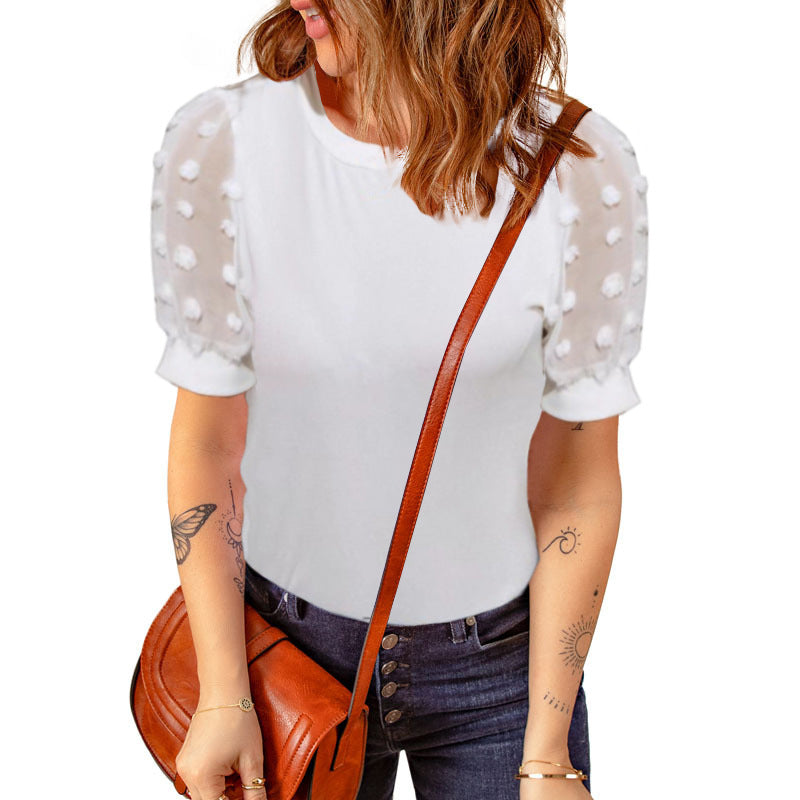 Damen modisches Kurzarmshirt mit Puffärmeln R&B