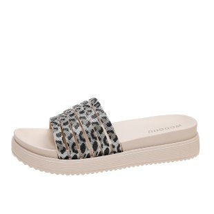 Damen Komfortable Flauscher Slides mit modischem Leoprint R&B