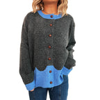 Damen lässige Strickjacke mit buntem Kontrast und eleganten Knopfdetails R&B