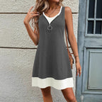 Damen ärmelloses Sommerkleid mit modischem Reißverschluss und Kontrastdetails R&B