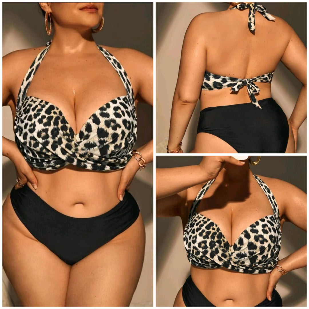 Damen Triangel-Bikini mit Wickeloptik und animalischem Muster R&B