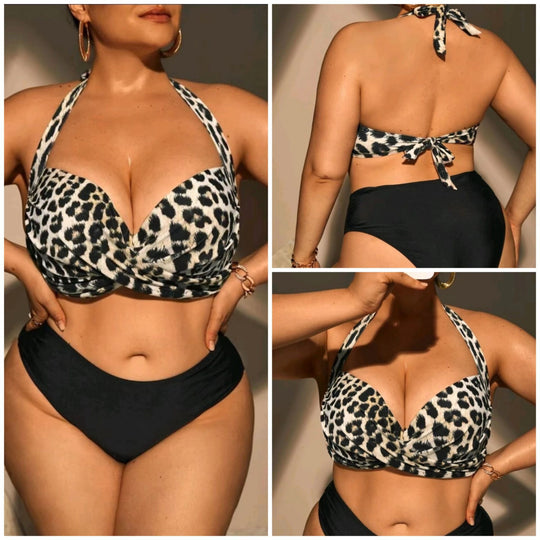 Damen Triangel-Bikini mit Wickeloptik und animalischem Muster R&B