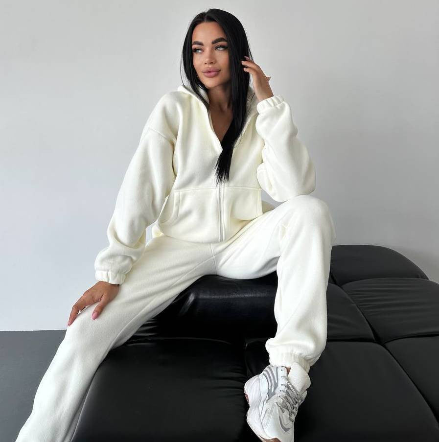 Damen sportliches Fleece-Set mit hohem Kragen und seitlichen Taschen R&B