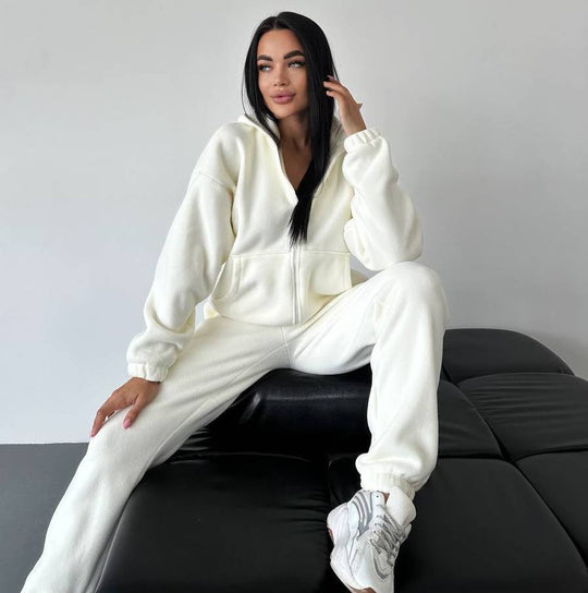 Damen sportliches Fleece-Set mit hohem Kragen und seitlichen Taschen R&B