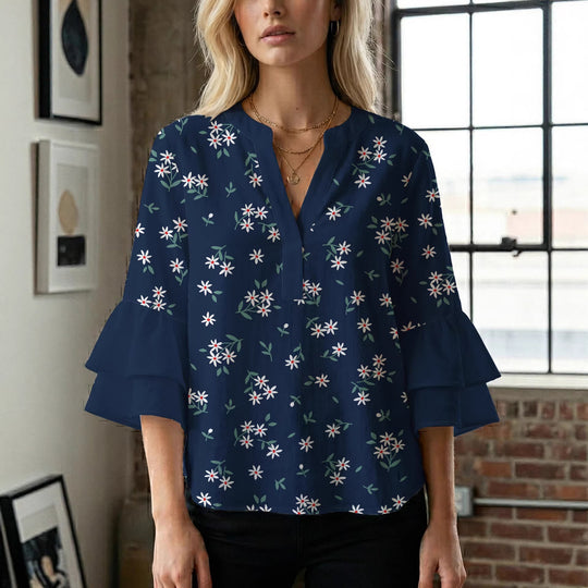 Damen Bluse mit voluminösen Ärmeln und floralem Design R&B