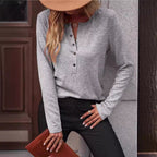 Damen Bequemes Langarmshirt mit Knopfdetail R&B
