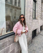BLOOM | Rosa Patchwork Gesteppte Damenjacke