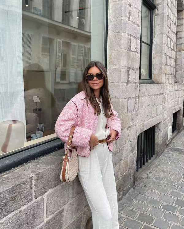 BLOOM | Rosa Patchwork Gesteppte Damenjacke