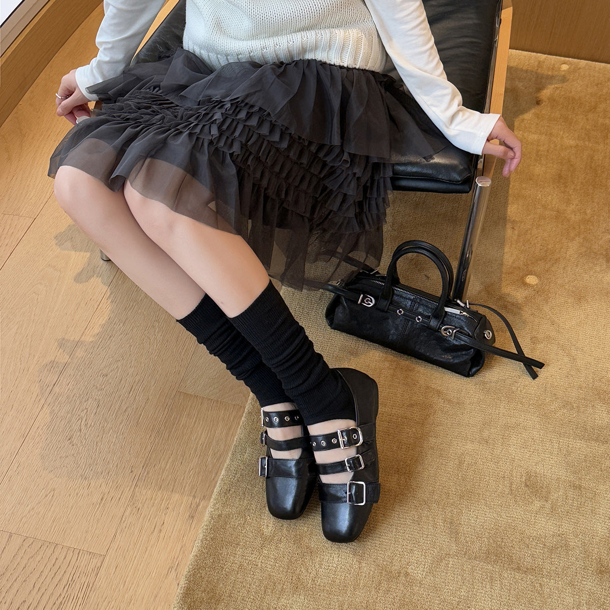 Damen elegante Mary Jane Schuhe mit modischem Riemen und Schnallen R&B