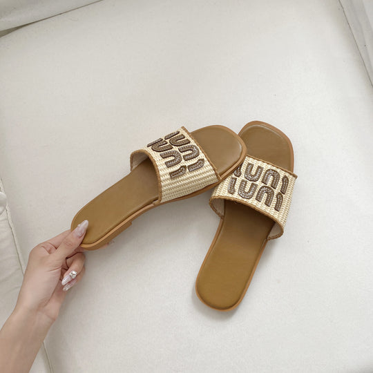 Damen Slide-Sandalen mit modischem Woven-Design und unverwechselbarem Logo R&B