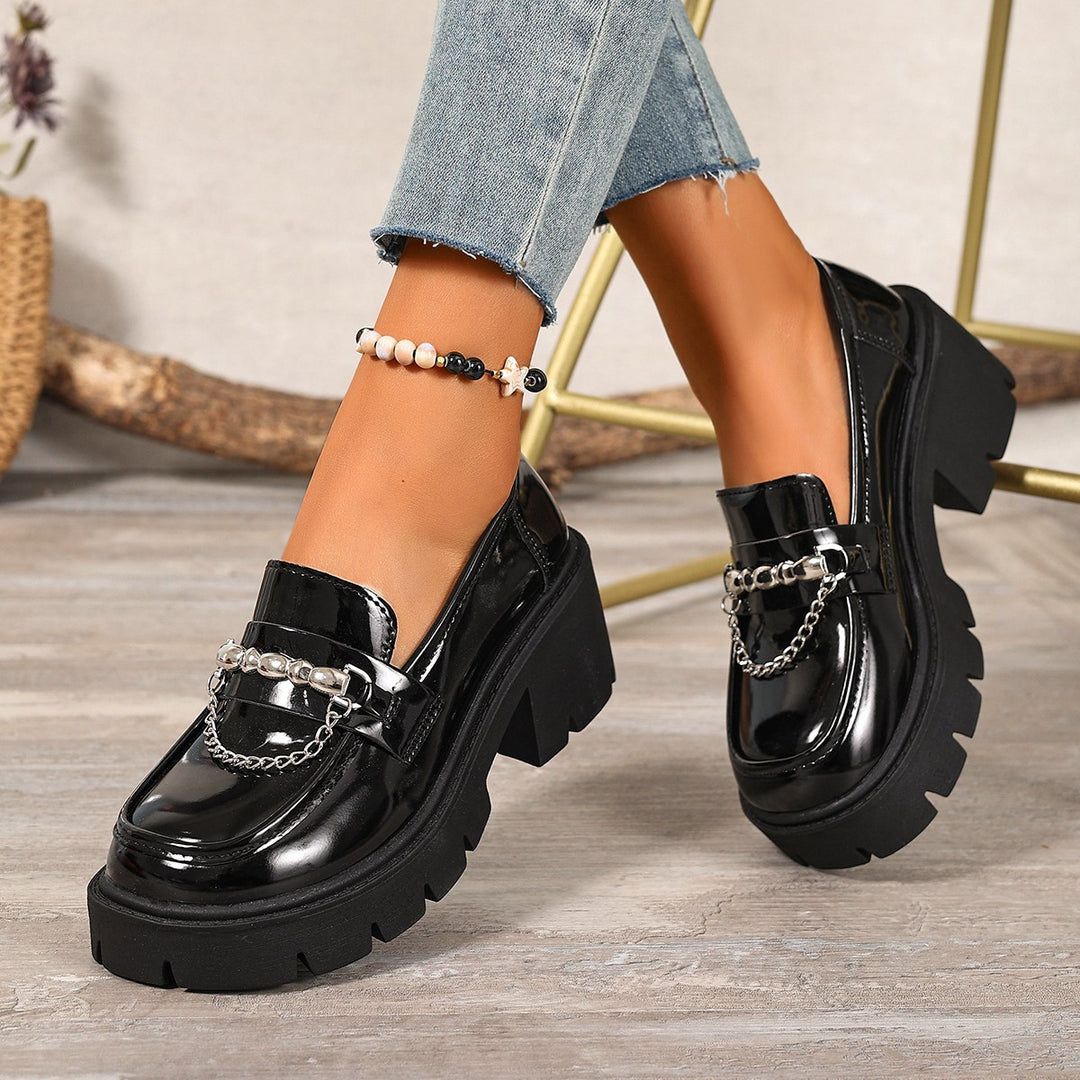 Damen elegante Chunky Loafer-Schuhe mit modischem Kettenakzent R&B