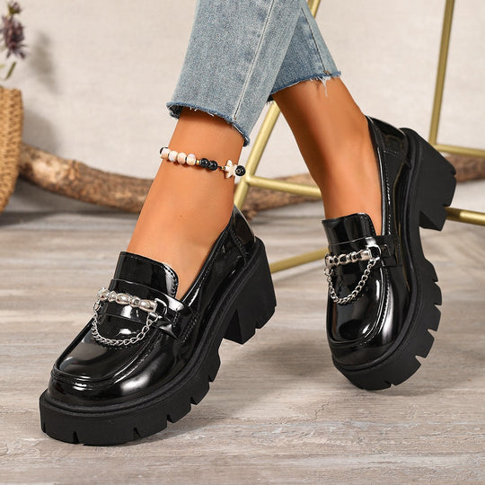 Damen elegante Chunky Loafer-Schuhe mit modischem Kettenakzent R&B