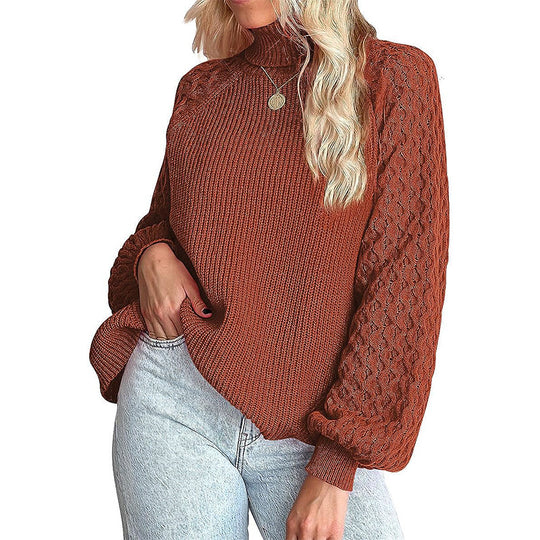 Damen Strickpullover mit rollkragen und strukturierten Ärmeln R&B