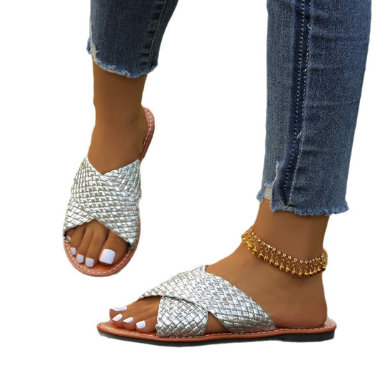 Damen geflochtene Komfortsandalen mit weicher Sohle R&B