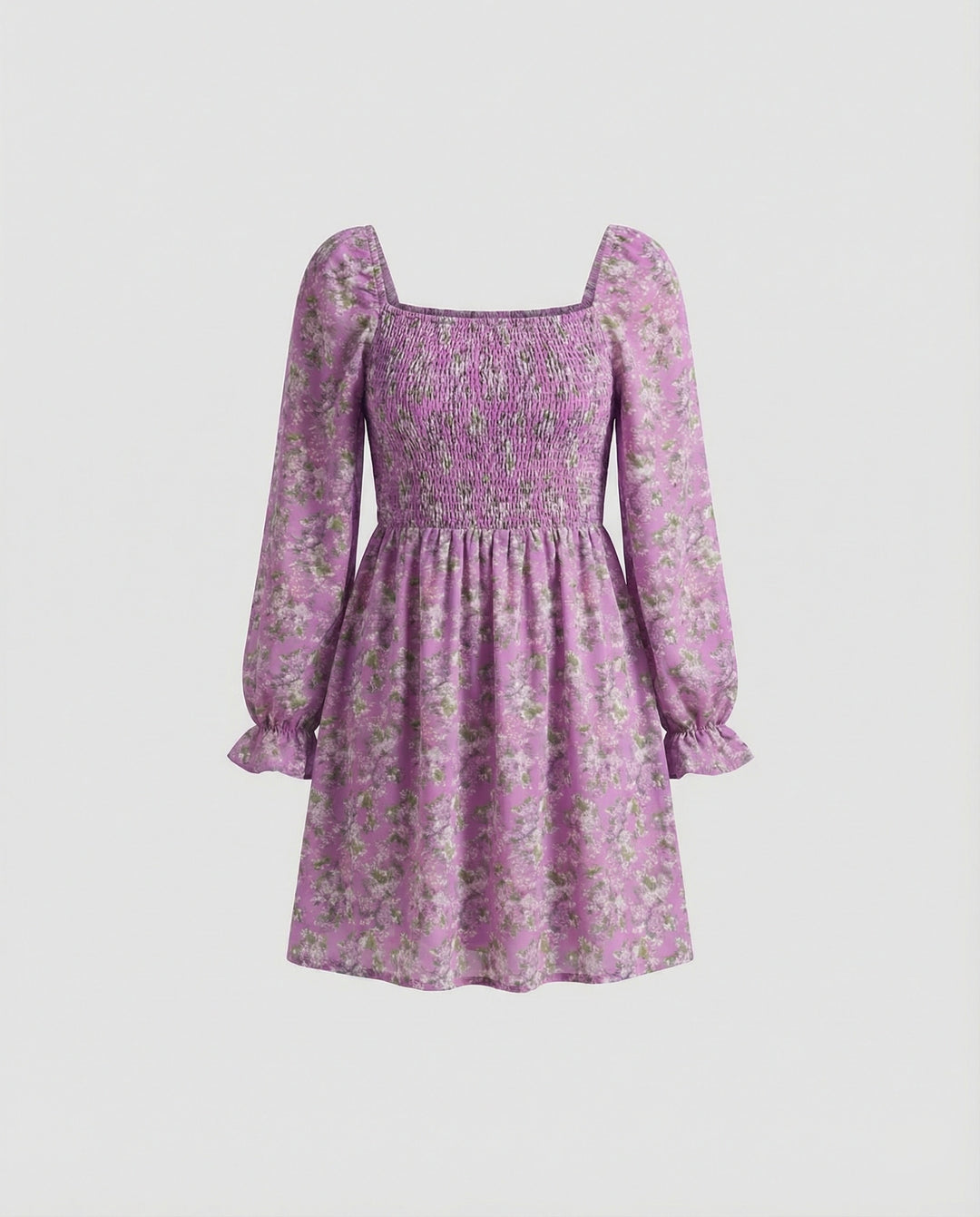 Damen Blumenkleid Mini mit Smok