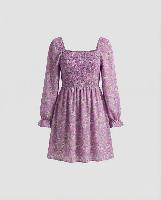 Damen Blumenkleid Mini mit Smok