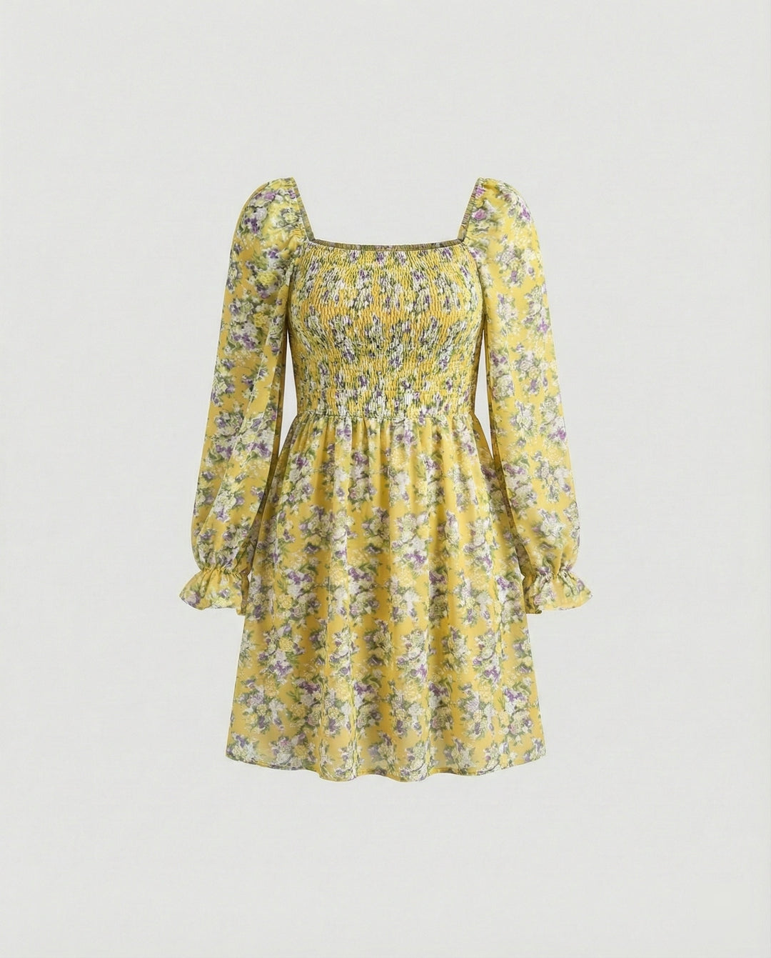 Damen Blumenkleid Mini mit Smok
