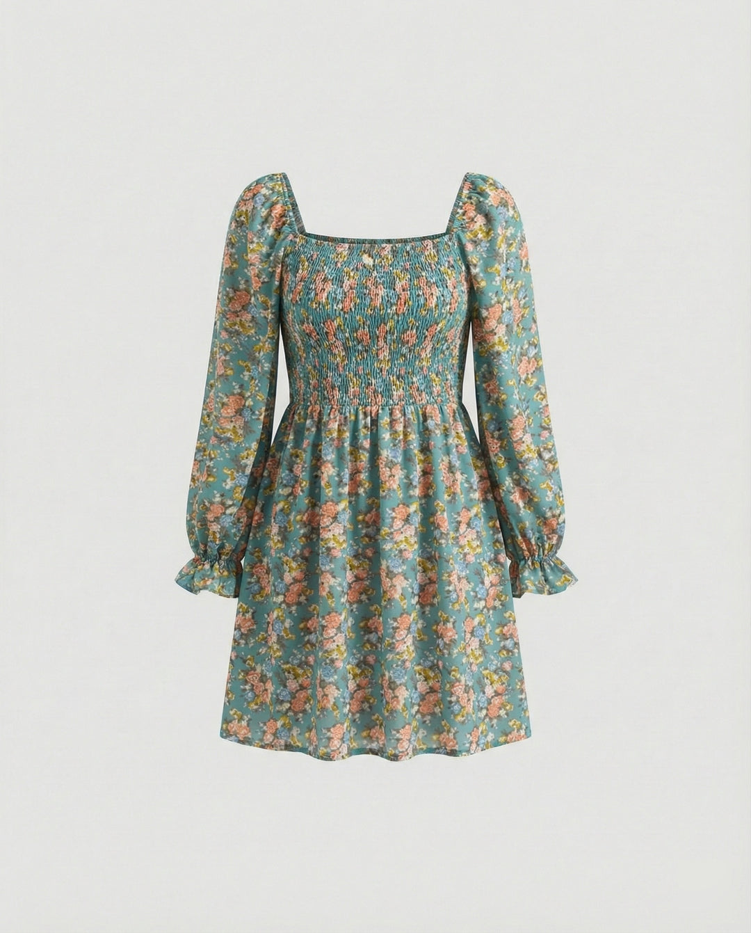 Damen Blumenkleid Mini mit Smok