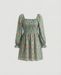 Damen Blumenkleid Mini mit Smok