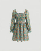 Damen Blumenkleid Mini mit Smok