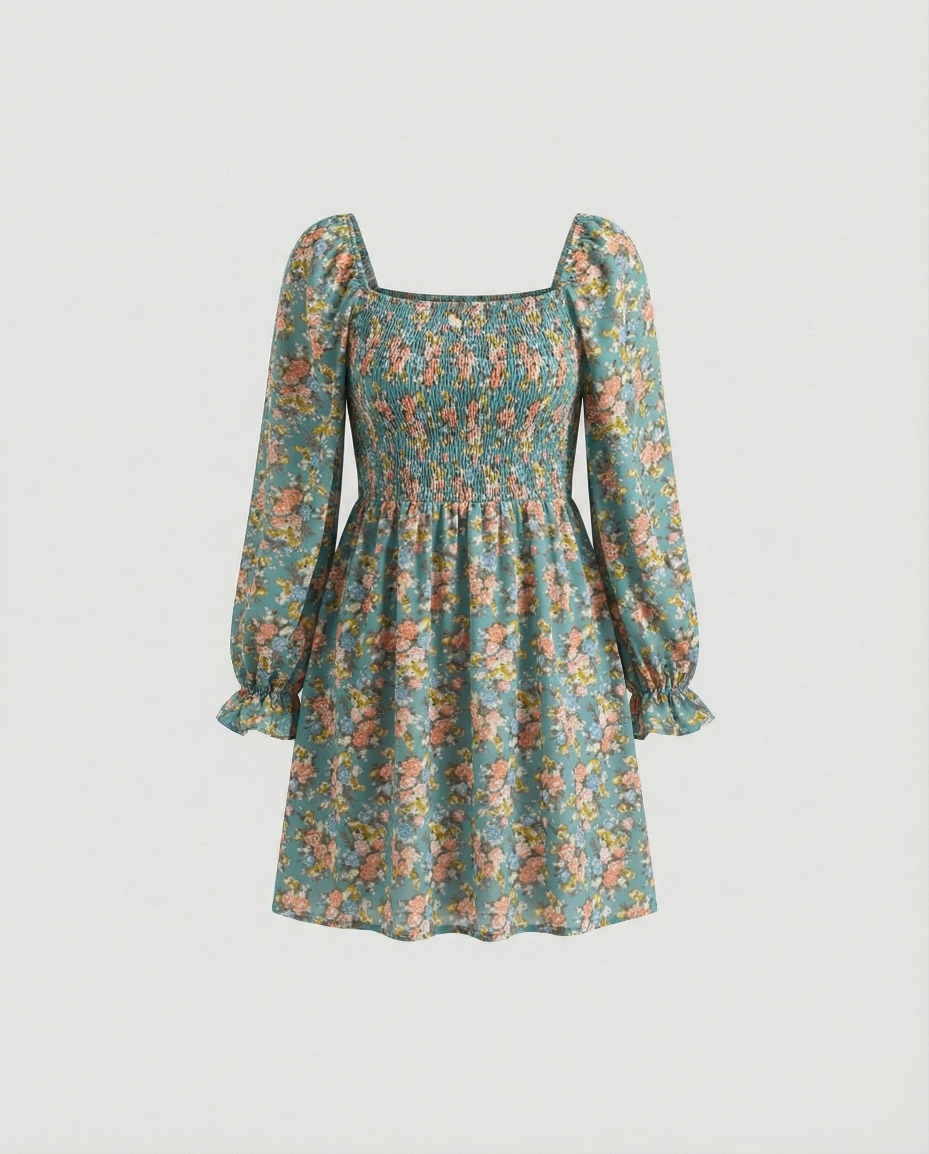 Damen Blumenkleid Mini mit Smok