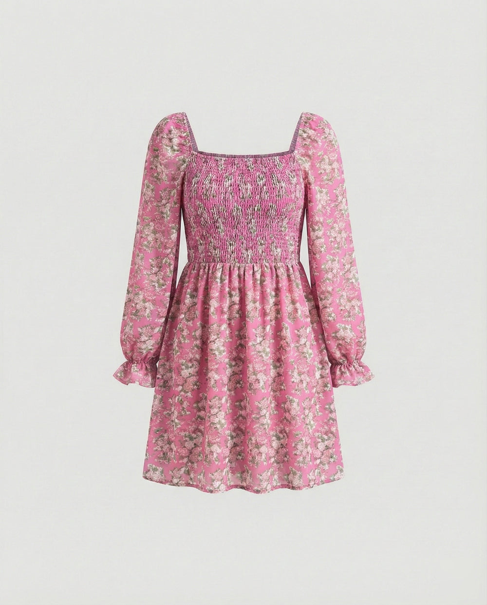 Damen Blumenkleid Mini mit Smok