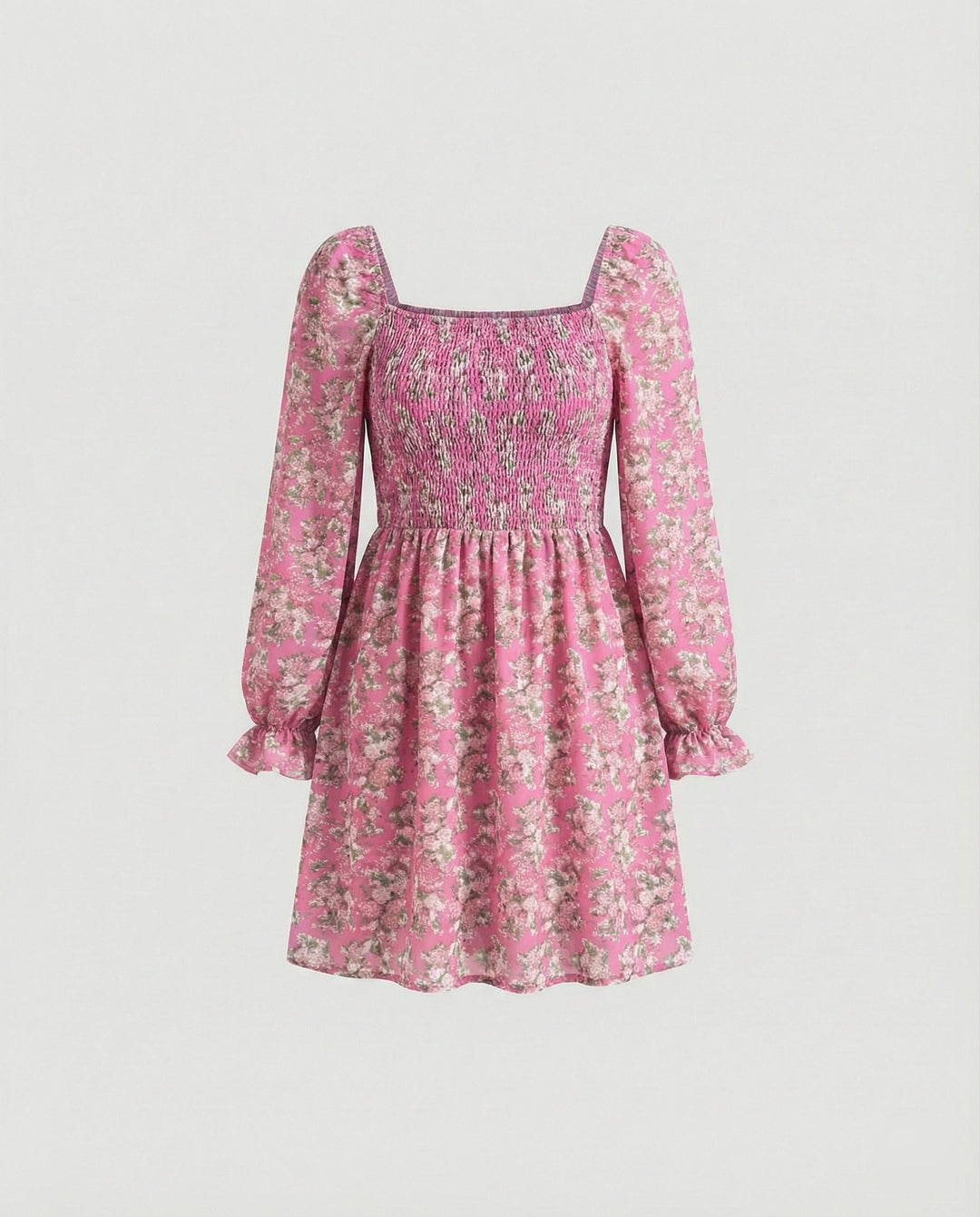 Damen Blumenkleid Mini mit Smok
